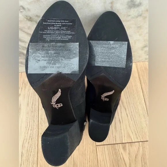 UGG Heeled Ankle Boots Black Suede w/ Shearling | NEW | Size 9 - Picture 4 of 11